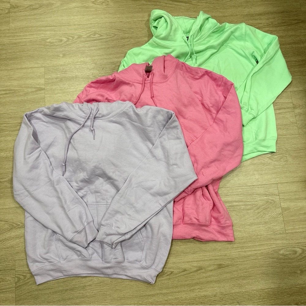 Gildan Pastel Hoodie Set in Pink, Green, and Lavender Size SML
